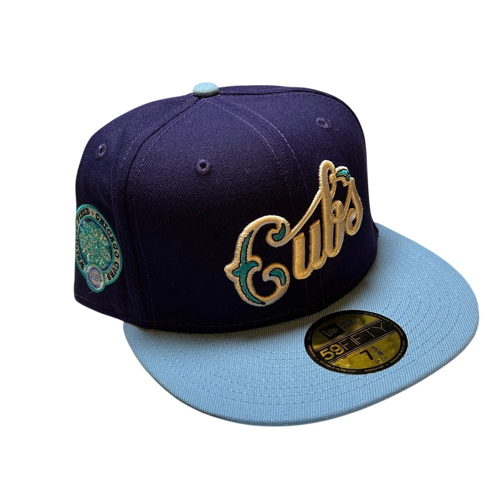 New Era Chicago Cubs Fitted Hat Mens 7 3/8 Purple Blue Wrigley Field Side Patch